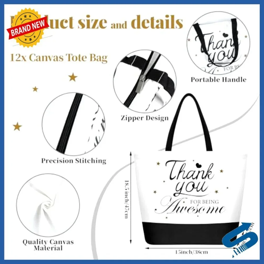 Canvas Tote Bags with Zipper Inspirational Makeup Bags Set for Employee Gifts
